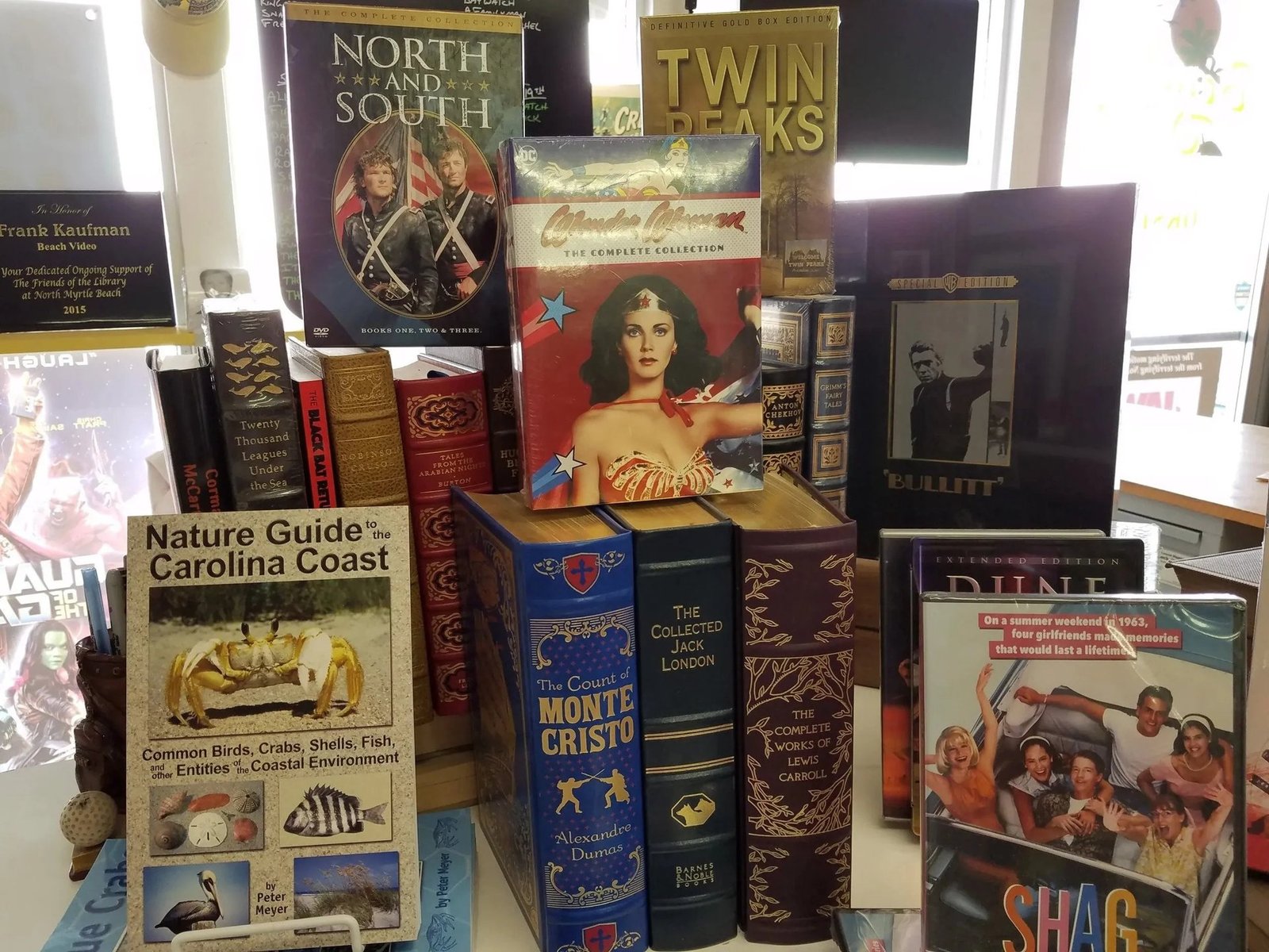 DVD box sets and leather classics at the counter